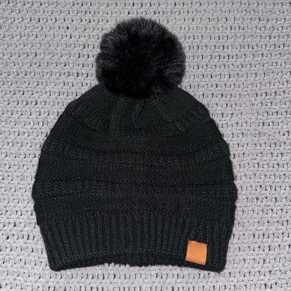 Black Pom Pom Hat Winter‎ Beanie - Picture 1 of 3